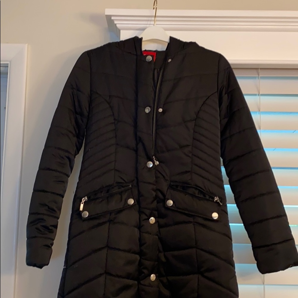 Guess Black long puffy winter coat with hood